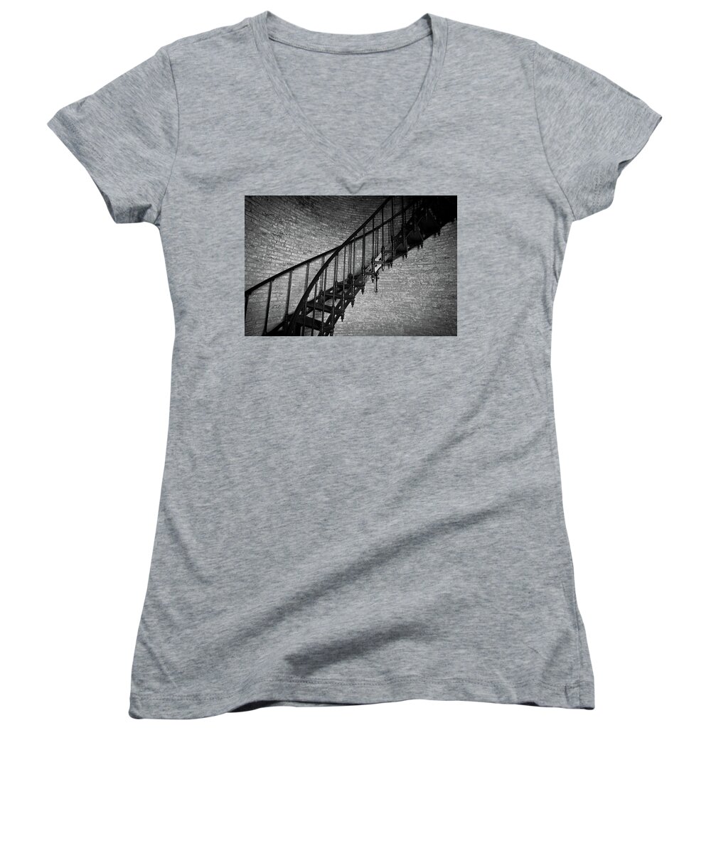 Currituck Staircase Women's V-Neck featuring the photograph Enchanted Staircase II - Currituck Lighthouse by David Sutton