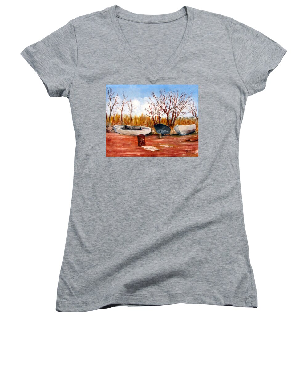 Landscape Women's V-Neck featuring the painting Encroachment in Belford by Leonardo Ruggieri