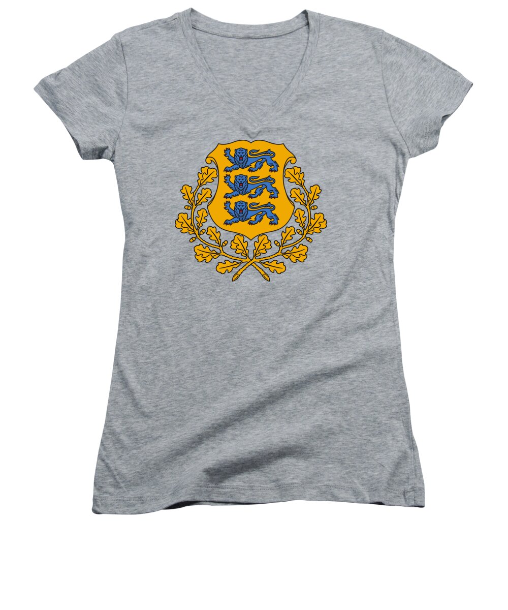 Estonia Women's V-Neck featuring the drawing Estonia Coat of Arms by Movie Poster Prints