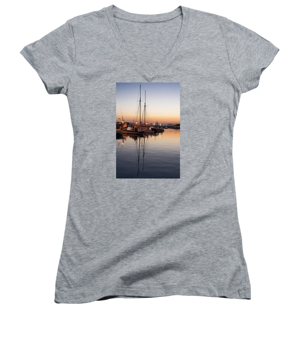 Port Women's V-Neck featuring the photograph Evening in the port by Antonio Ballesteros