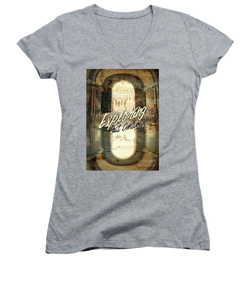 Exploring Past Centuries Women's V-Neck featuring the photograph Exploring Past Centuries Fontainebleau Chateau France Architectu by Beverly Claire Kaiya