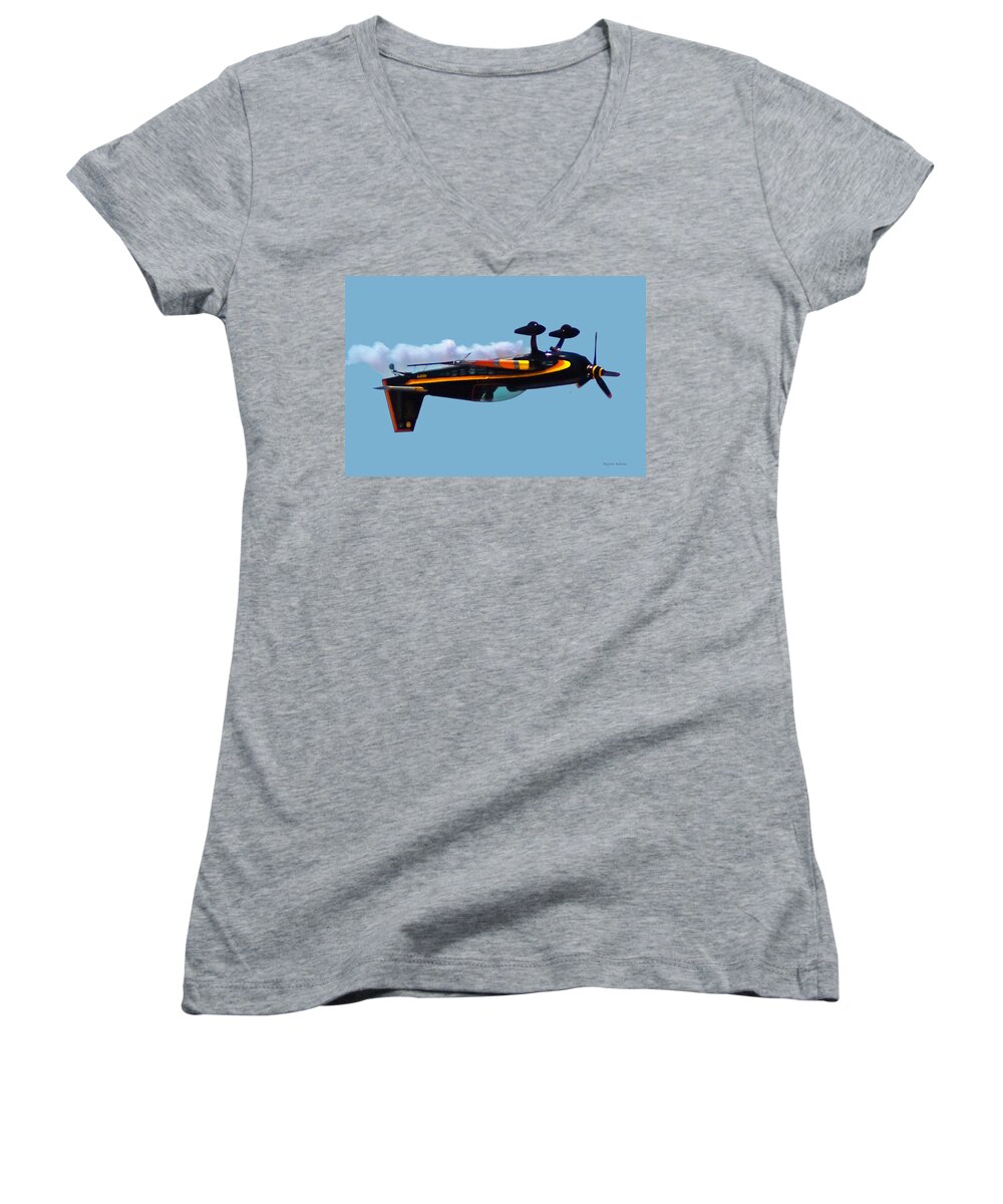 300s Women's V-Neck featuring the digital art Extra 300S Stunt Plane by DigiArt Diaries by Vicky B Fuller