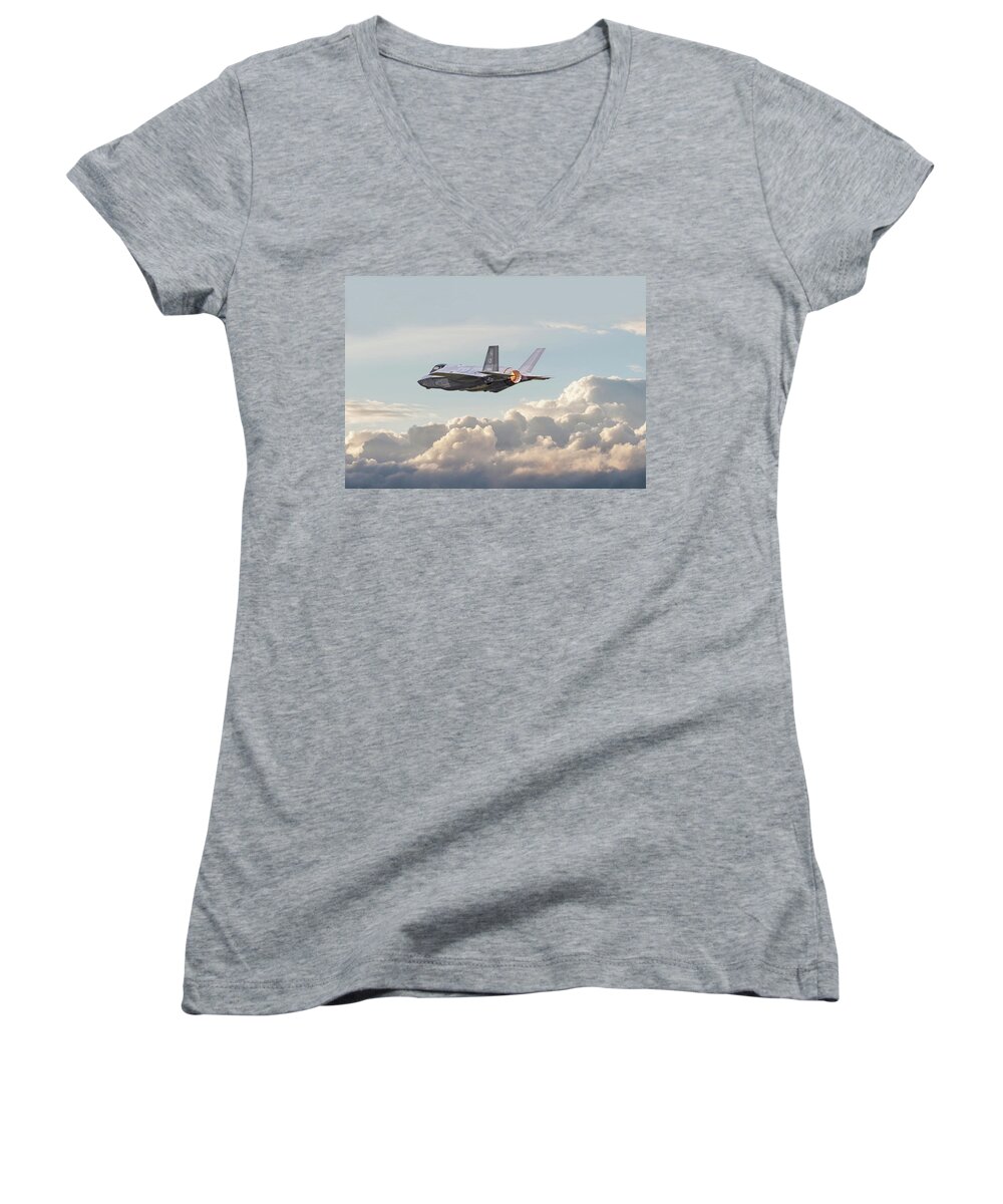 Aircraft Women's V-Neck featuring the photograph F35 - Into the Future by Pat Speirs