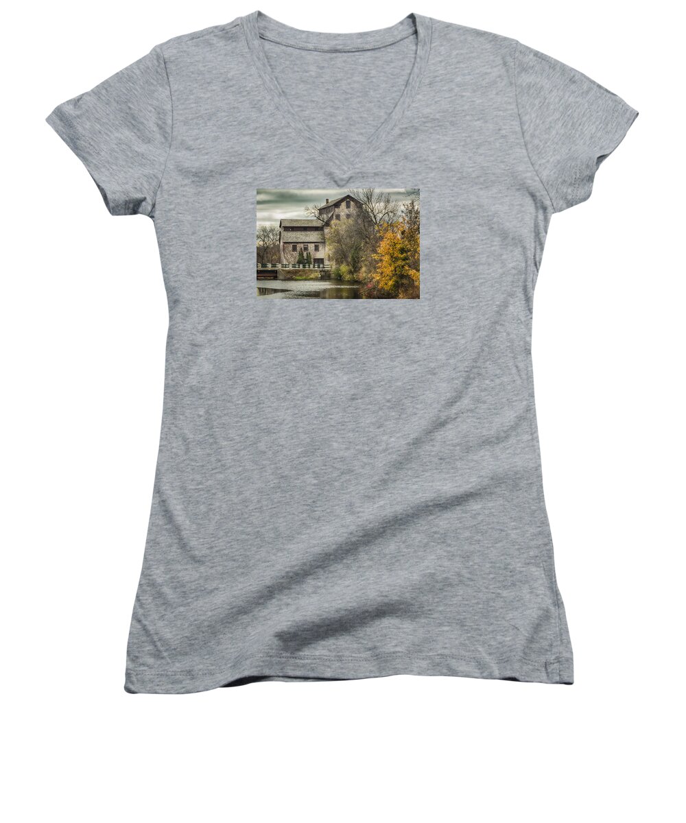 Cedarburg Mill Women's V-Neck featuring the photograph Fall At The Mill by Jeffrey Ewig