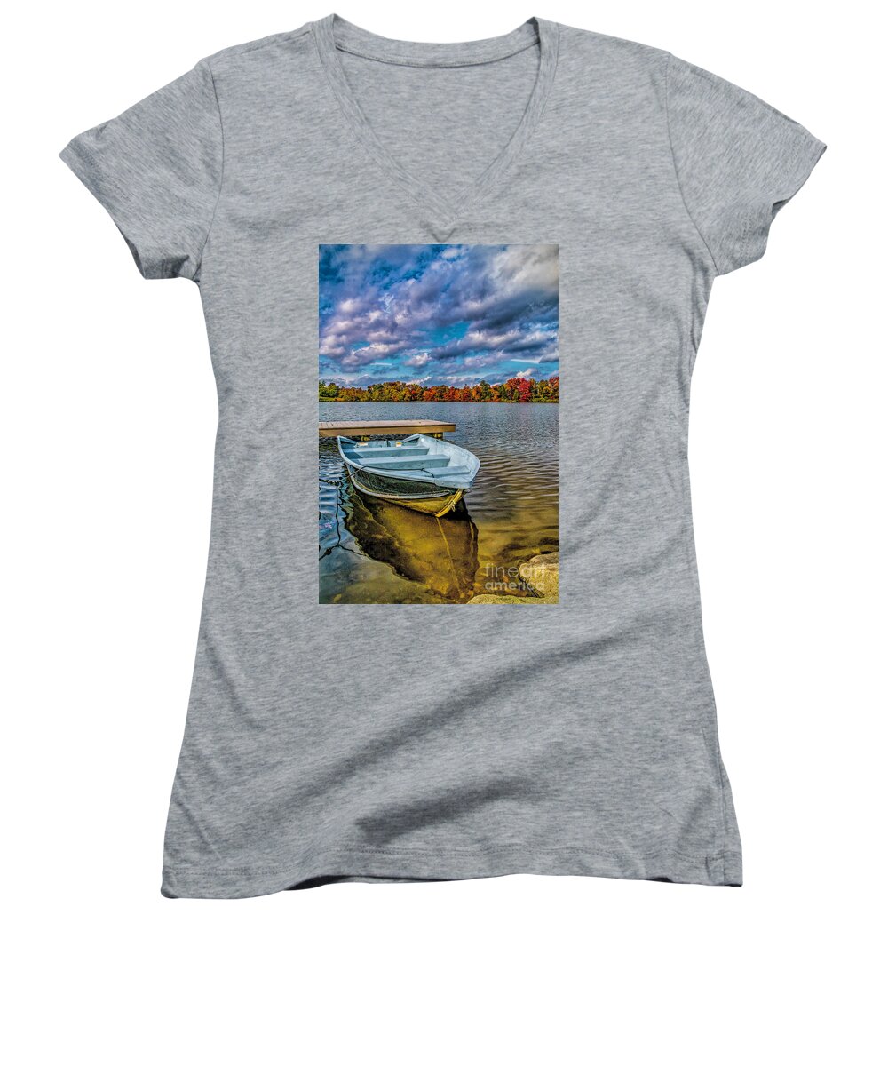 Lake Women's V-Neck featuring the photograph Fall on Alloway Lake by Nick Zelinsky Jr