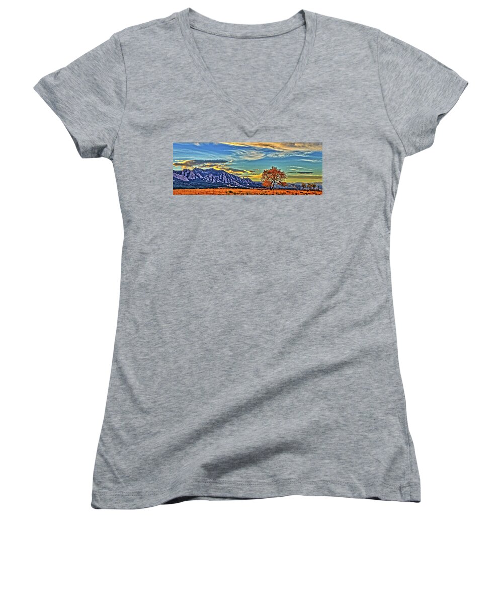 Fall Women's V-Neck featuring the photograph Fall Over The Flatirons by Scott Mahon