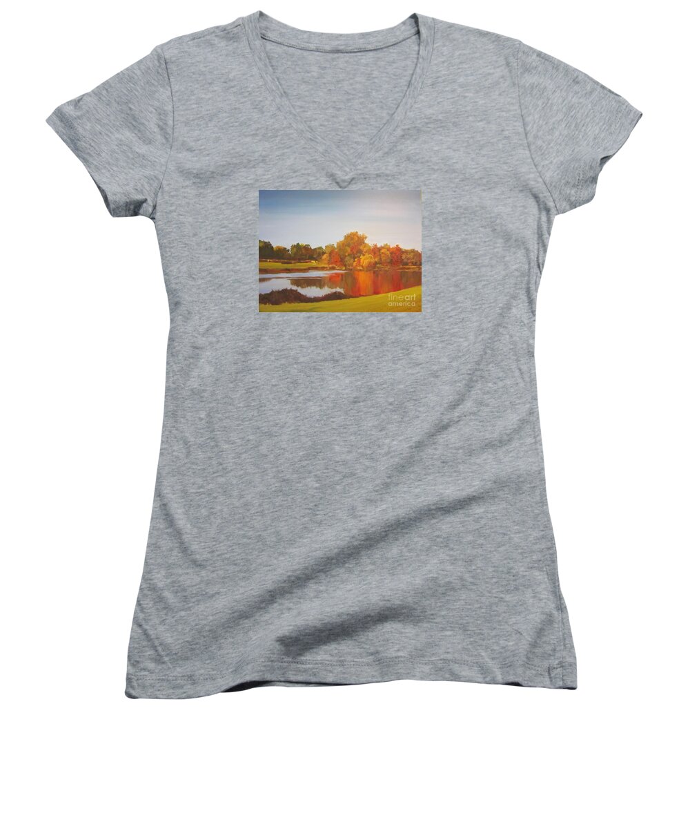 Fall Women's V-Neck featuring the painting Fall Perfection by Elizabeth Carr