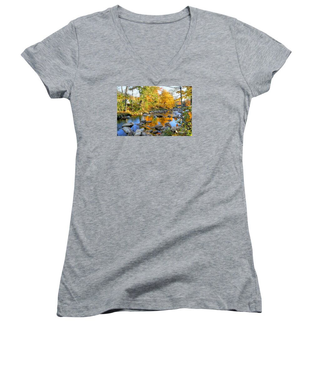 Fall Women's V-Neck featuring the photograph Fall Reflections in Jackson by David Birchall