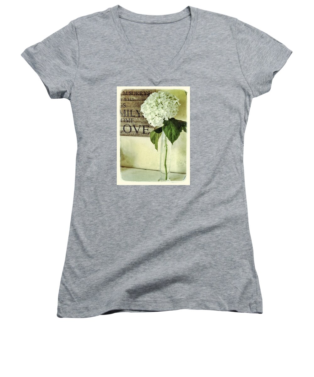 Single Stem Flower Women's V-Neck featuring the photograph Family, Home, Love by Jill Love