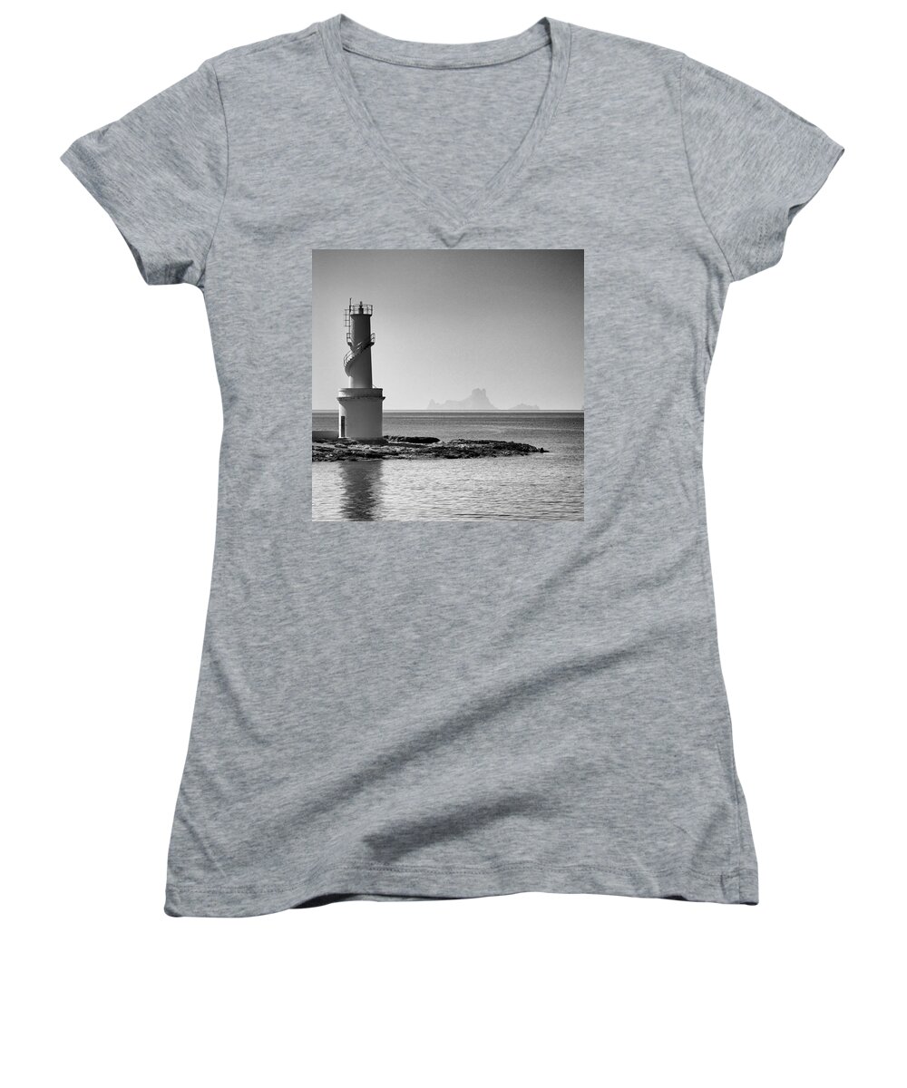 Balearics Women's V-Neck featuring the photograph Far De La Savina Lighthouse, Formentera by John Edwards