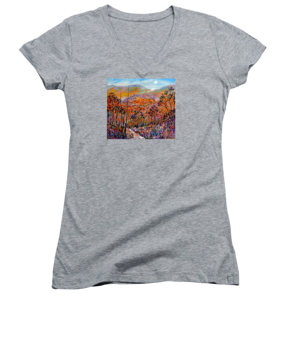Art Women's V-Neck featuring the painting Faraway Kingdom by Jeremy Holton