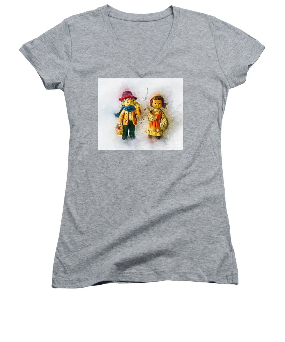 Child Women's V-Neck featuring the digital art Farmers Children by Ian Mitchell