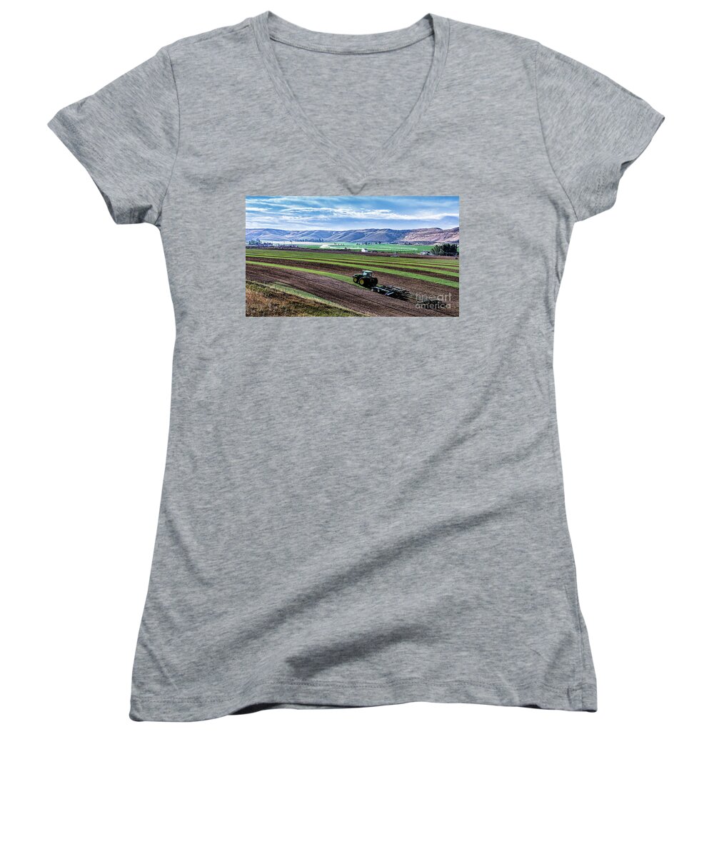 2016 Women's V-Neck featuring the photograph Farming in Pardise Agriculture Art by Kaylyn Franks by Kaylyn Franks
