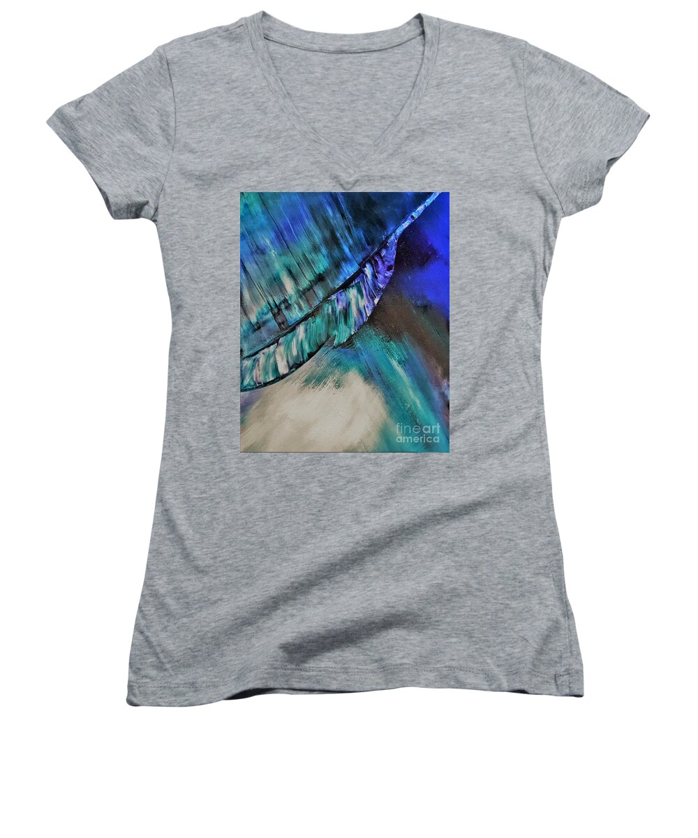 Feather Women's V-Neck featuring the painting Feather Splash by Tracey Lee Cassin