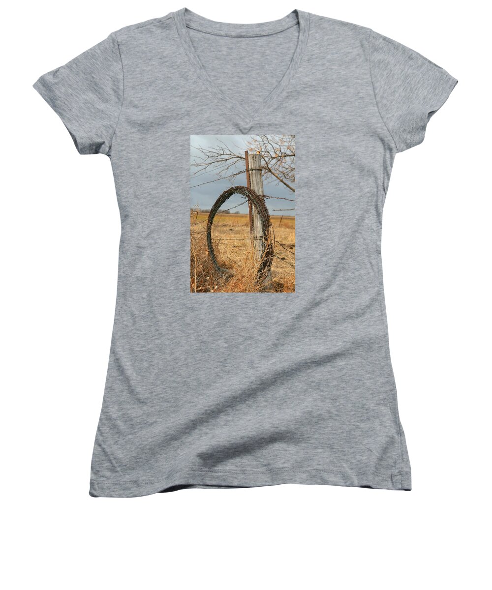 Landscape Women's V-Neck featuring the photograph Fencing with my Dad by Shirley Heier