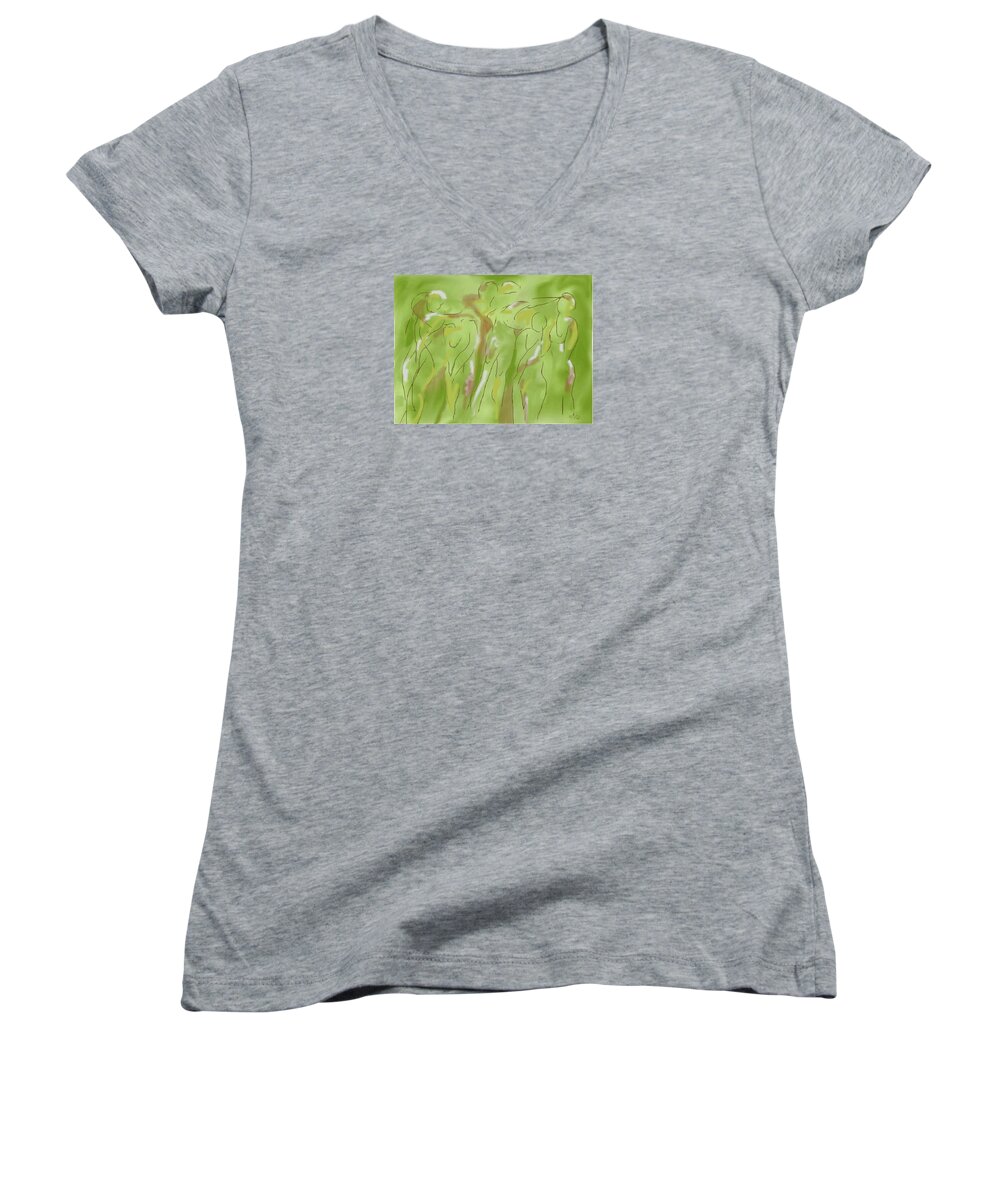 Figures Women's V-Neck featuring the digital art Few figures by Mary Armstrong