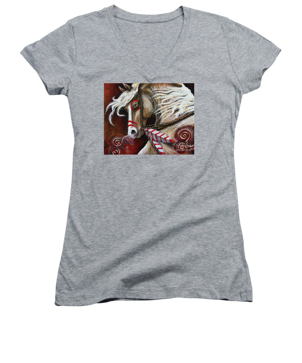 Horse Women's V-Neck featuring the painting Fight or Flight by Jonelle T McCoy