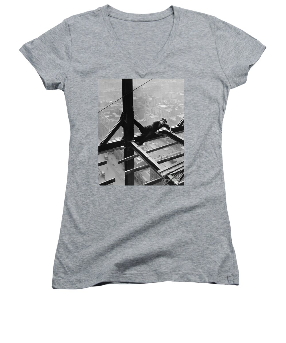 1920s Women's V-Neck featuring the photograph Film Still: Construction by Granger