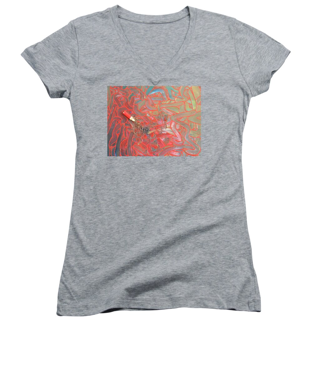 Finger Painting Women's V-Neck featuring the painting Finger Painting by Marwan George Khoury