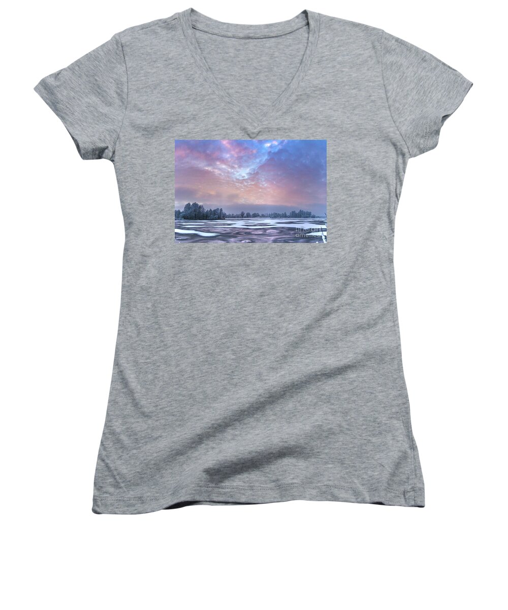 Winter Women's V-Neck featuring the photograph Fire and ice by Casper Cammeraat