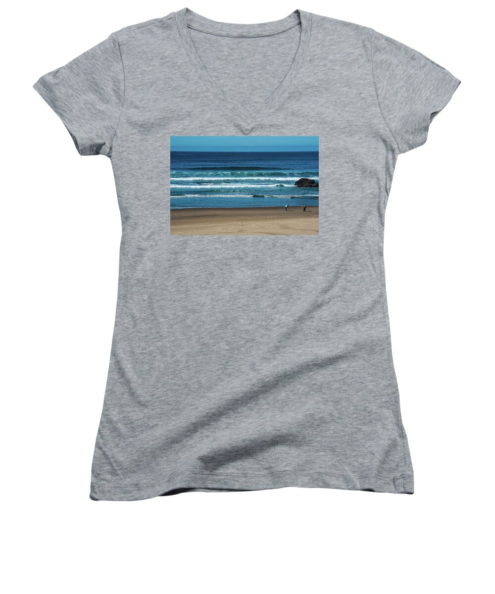Oregon Women's V-Neck featuring the photograph First Steps on the Sand by Tom Cochran