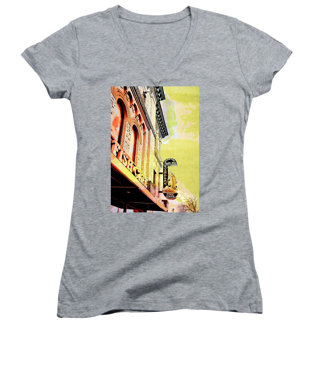 Uptown Women's V-Neck featuring the digital art Fish Cafe by Susan Stone