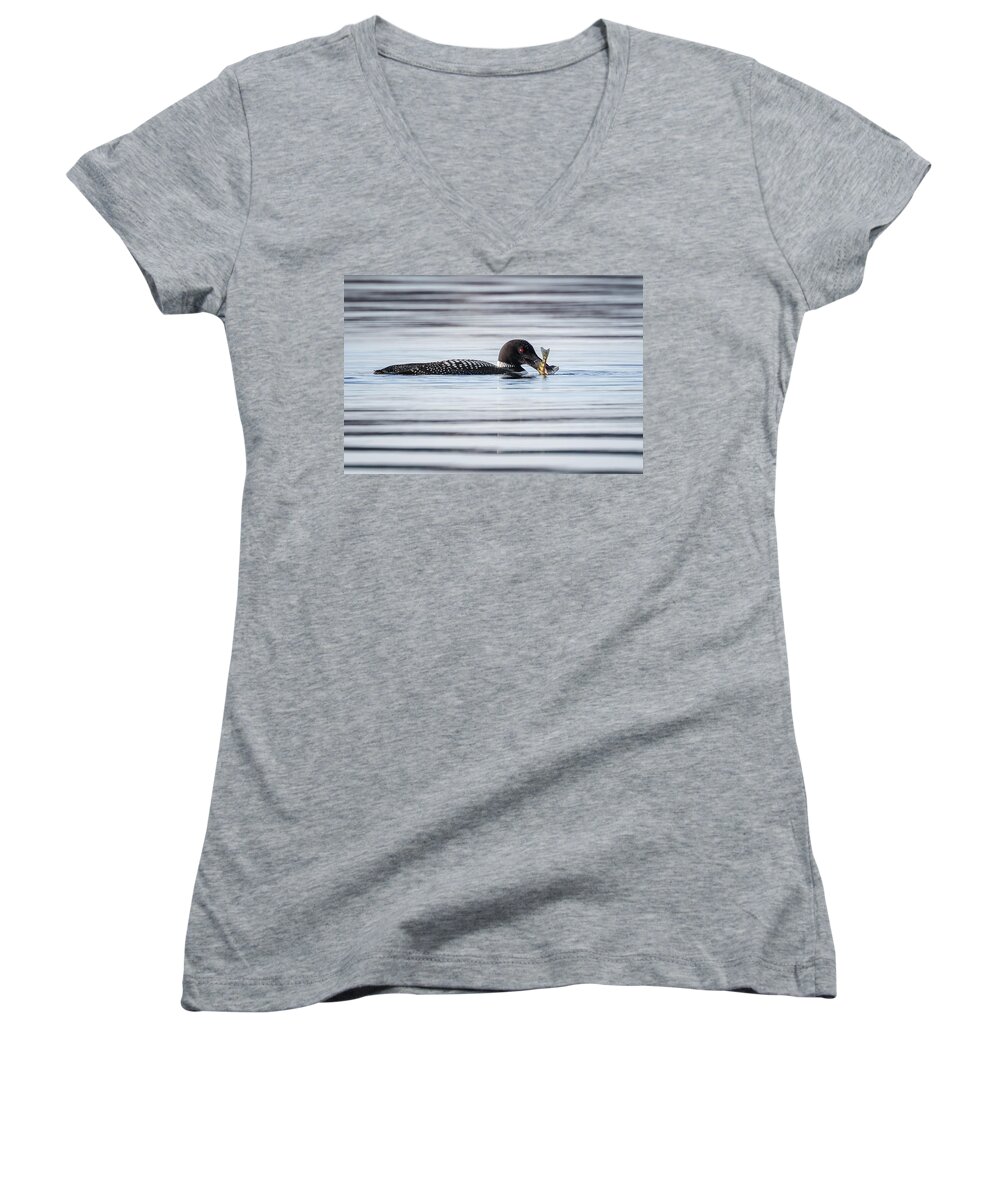 Loon Women's V-Neck featuring the photograph Fish For Lunch by Bill Wakeley