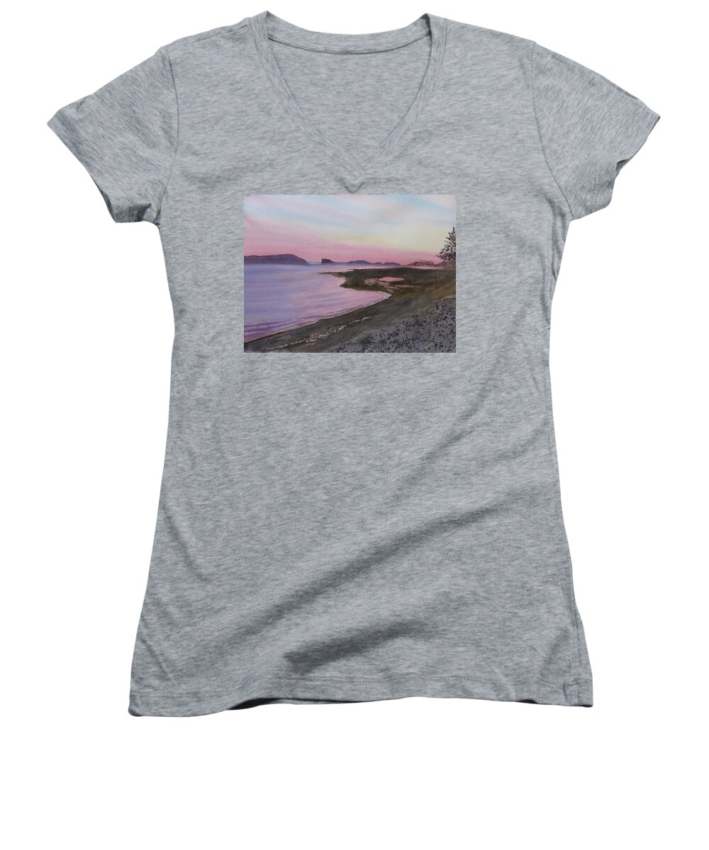 Five Islands Women's V-Neck featuring the painting Five Islands - Bay of Fundy by Joel Deutsch