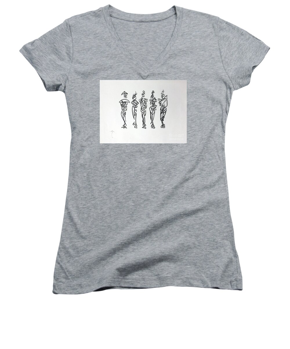  Women's V-Neck featuring the drawing Five Muses by James Lanigan Thompson MFA