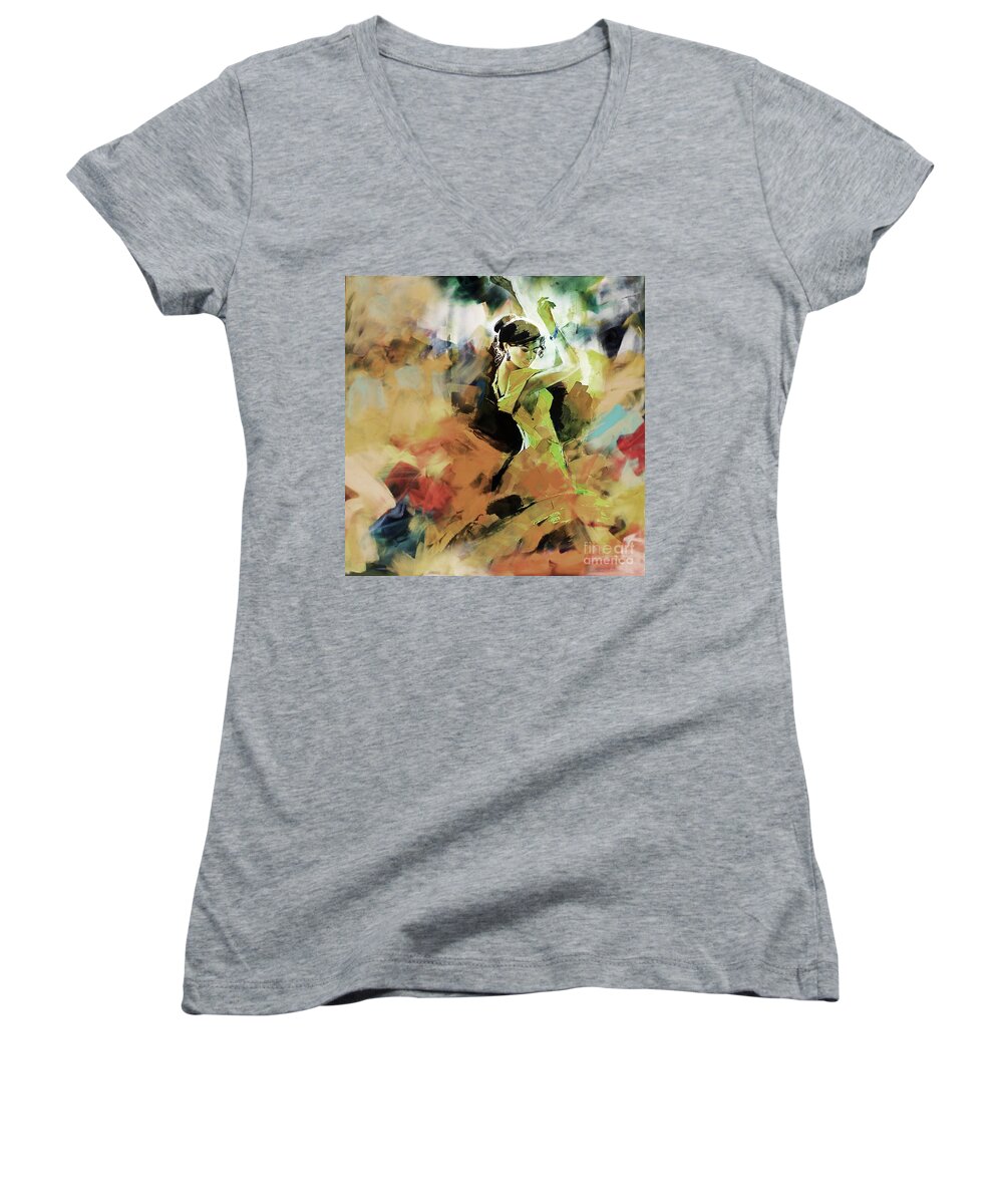 Dance Women's V-Neck featuring the painting Flamenco 56Y3 by Gull G