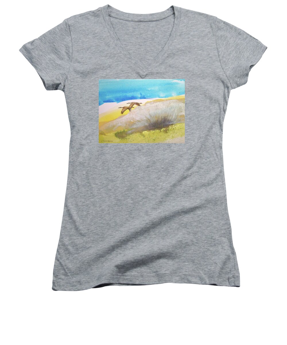 Water Outdoors Nature Travel Holidays Wildlife Landscape Women's V-Neck featuring the painting Fleur La Nuit by Ed Heaton