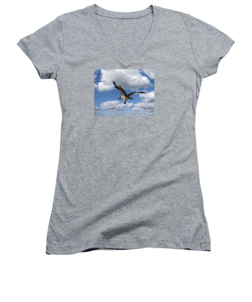 Bird Women's V-Neck featuring the photograph Flight Among The Clouds by William Bitman