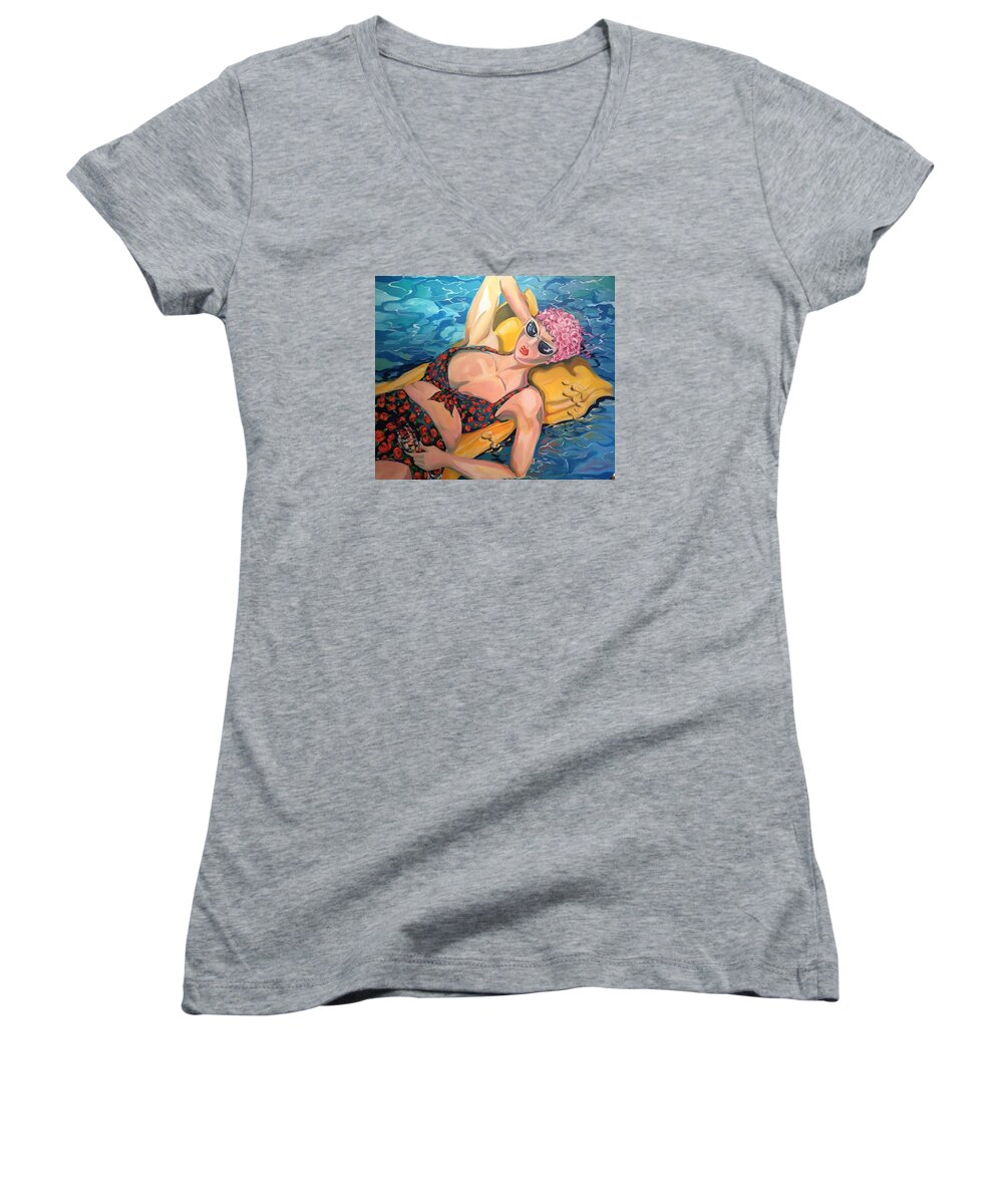 Bathing Beauty Women's V-Neck featuring the painting Floating Beauty by Heather Roddy