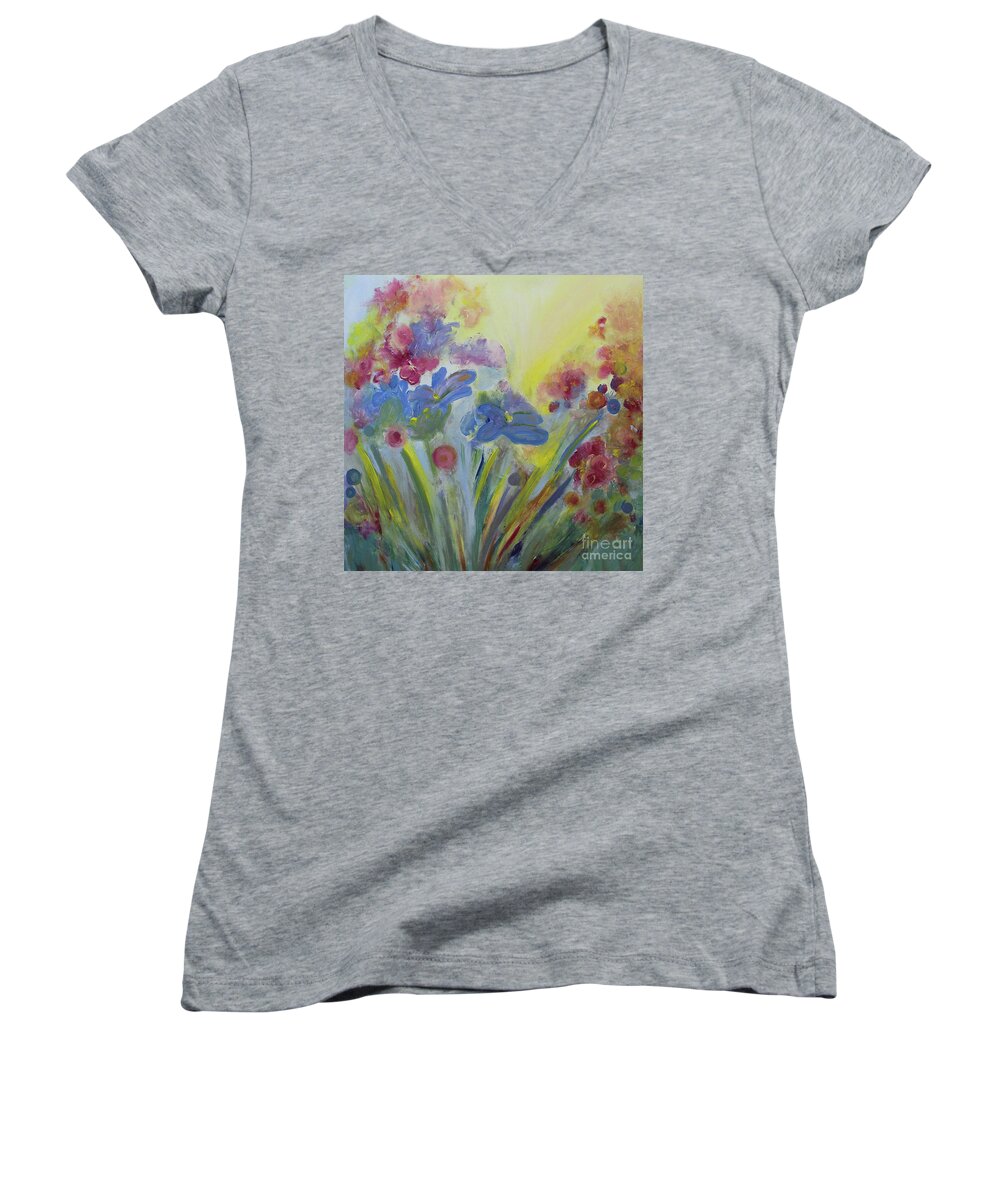 Floral Women's V-Neck featuring the painting Floral Splendor by Stacey Zimmerman