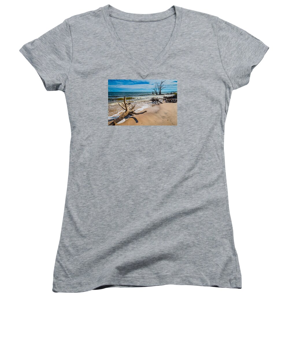 Beach Women's V-Neck featuring the photograph Flotsam and Jetsam by John M Bailey