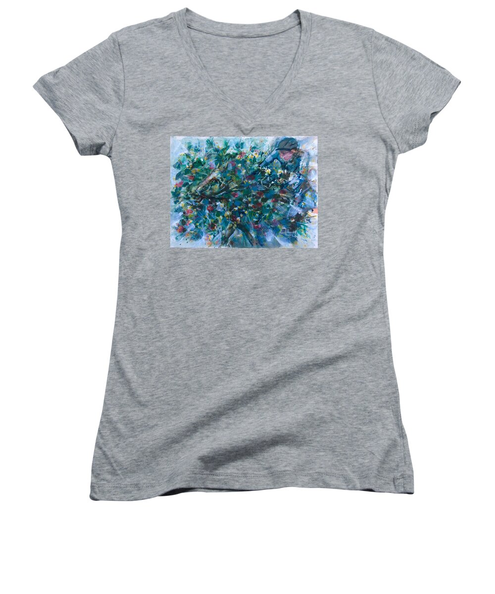 Abstract Women's V-Neck featuring the painting Flow away by Laila Awad Jamaleldin