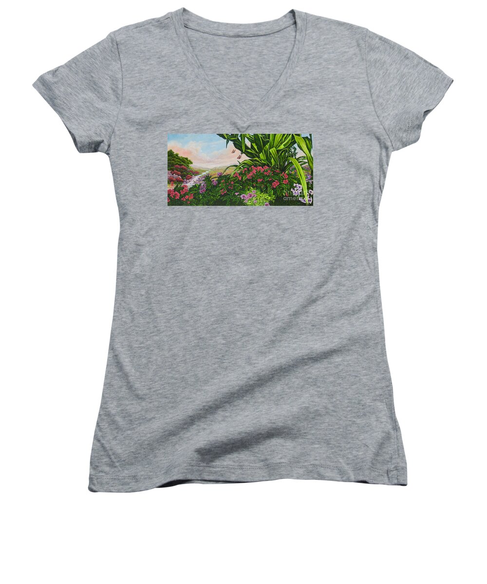 Flower Women's V-Neck featuring the painting Flower Garden VII by Michael Frank