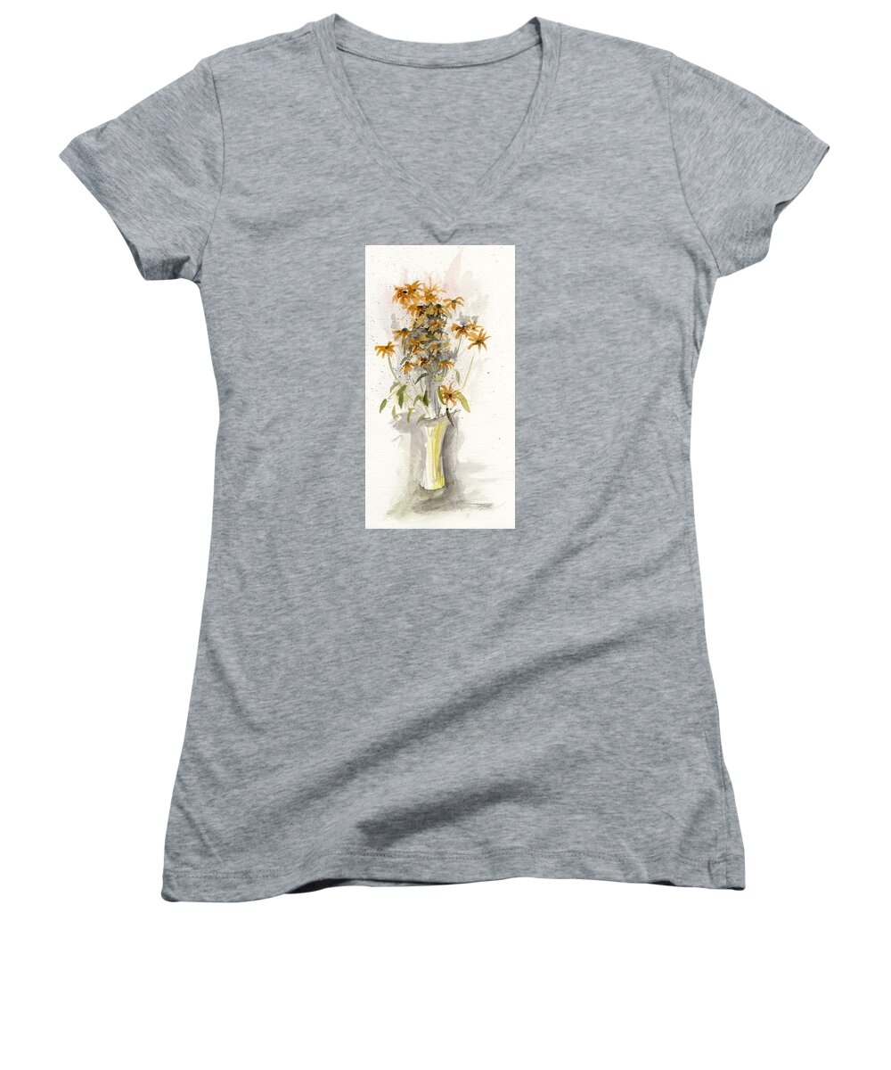 Orange Women's V-Neck featuring the painting Flower study sixteen by Darren Cannell