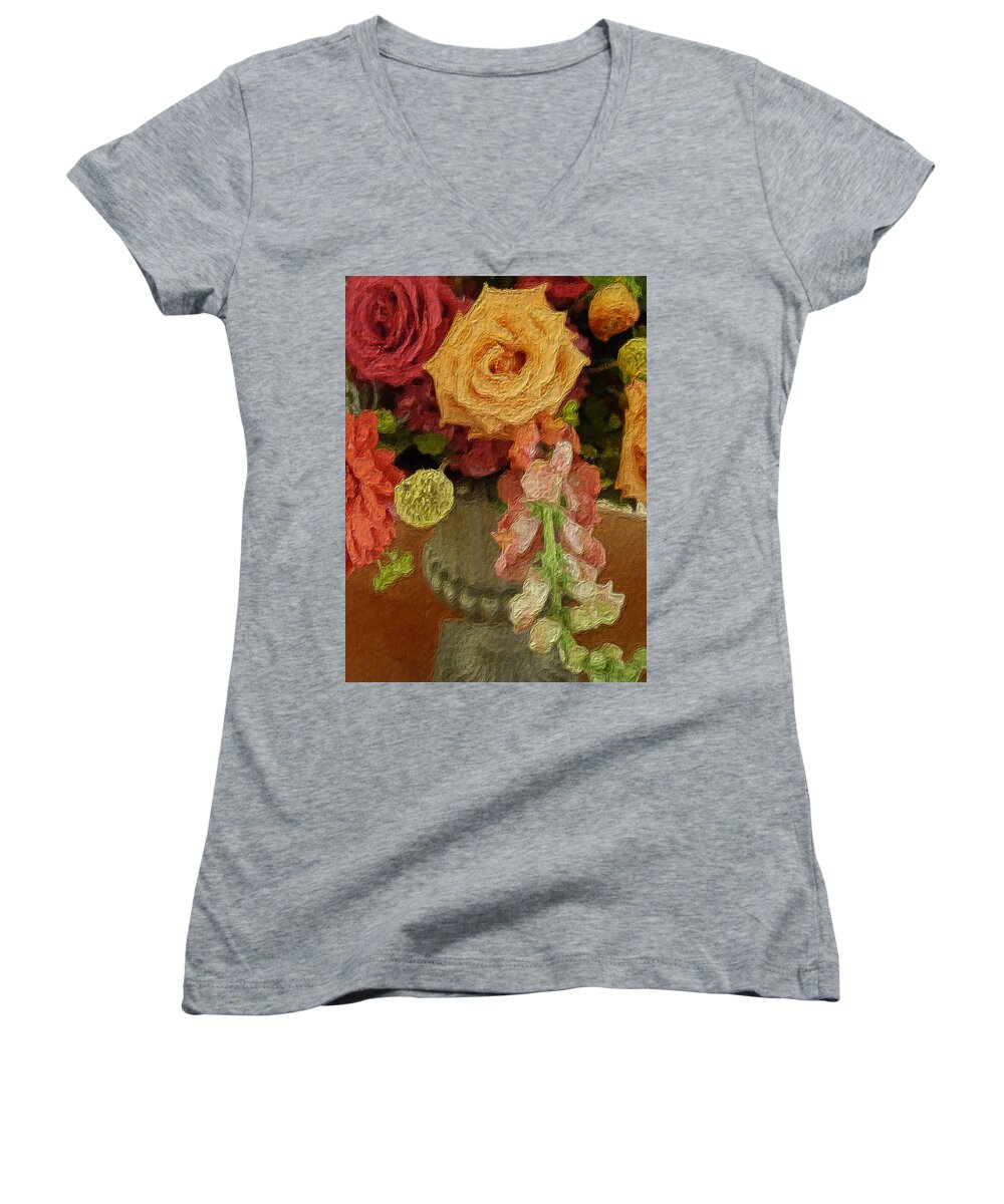 Flowers Women's V-Neck featuring the painting Flowers in Vase by Joan Reese
