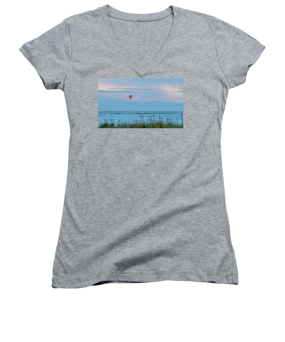 Pacific Ocean Women's V-Neck featuring the photograph Flying High over the Pacific by E Faithe Lester