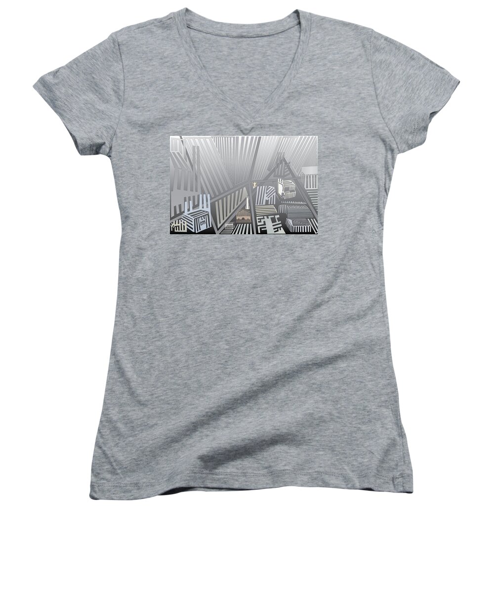 City Women's V-Neck featuring the digital art Folded City by Kevin McLaughlin