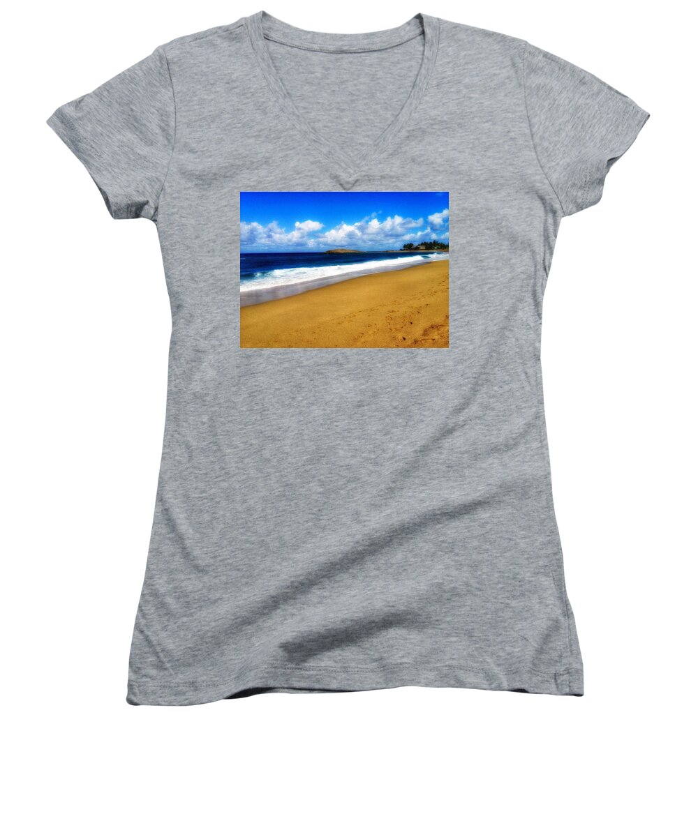 Beach Women's V-Neck featuring the photograph Foot Prints by Joseph Caban