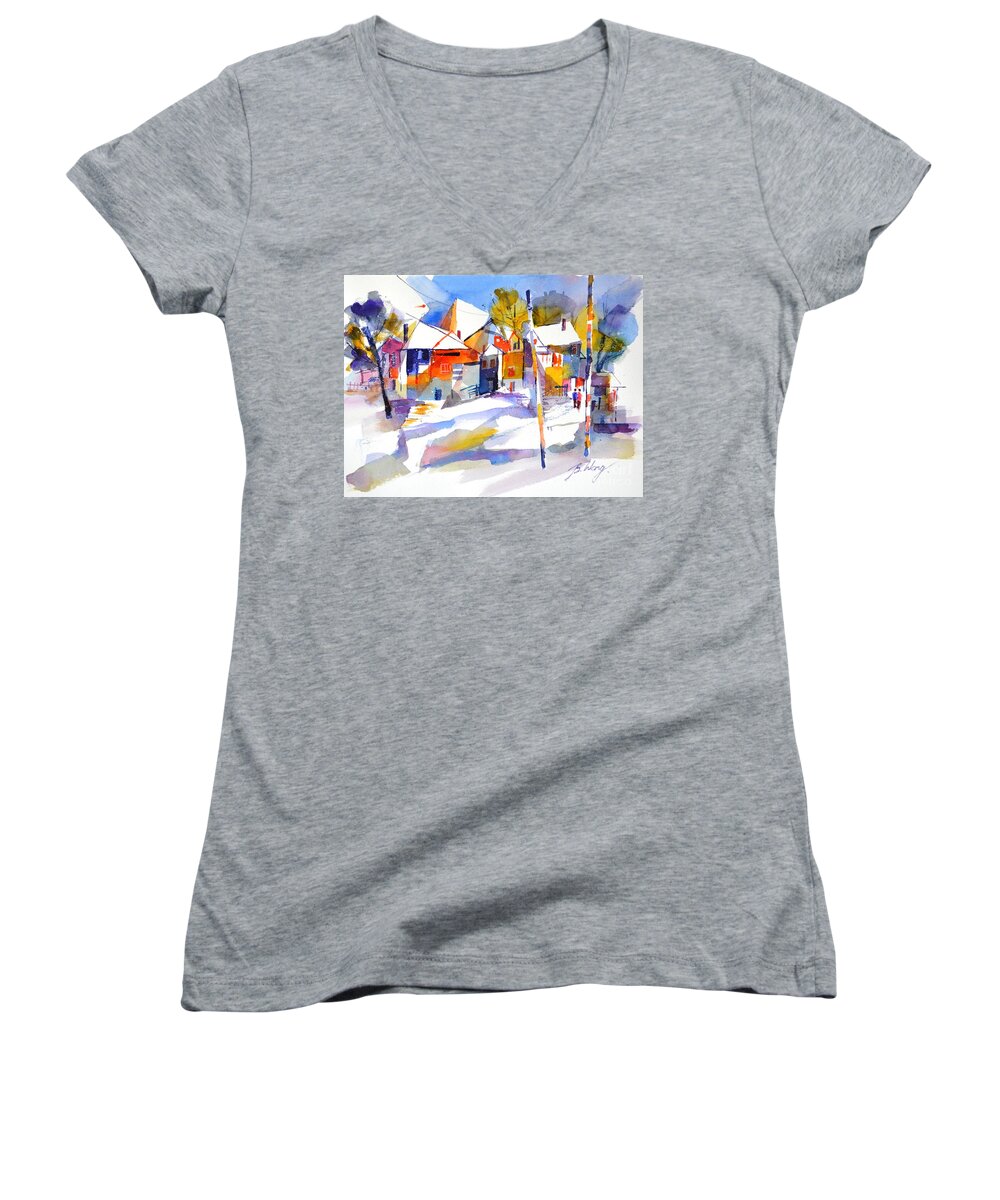 Snow Women's V-Neck featuring the painting For love of winter #2 by Betty M M Wong