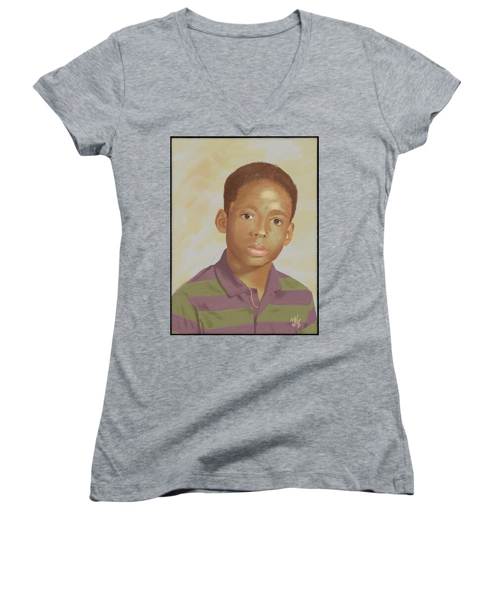 Portrait Women's V-Neck featuring the digital art For My Brother by Mal-Z