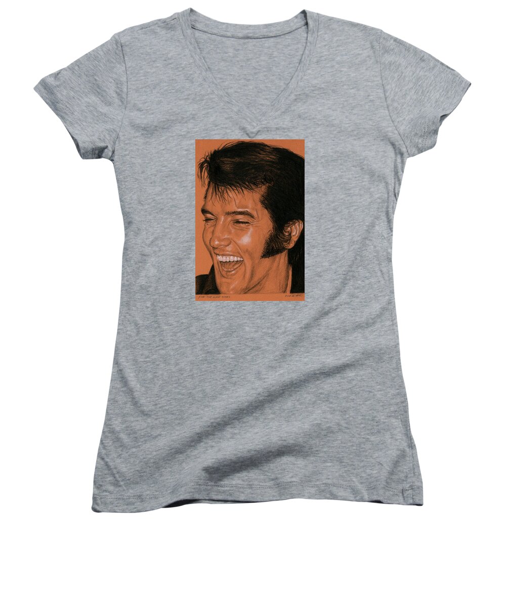 Elvis Women's V-Neck featuring the drawing For the good times by Rob De Vries