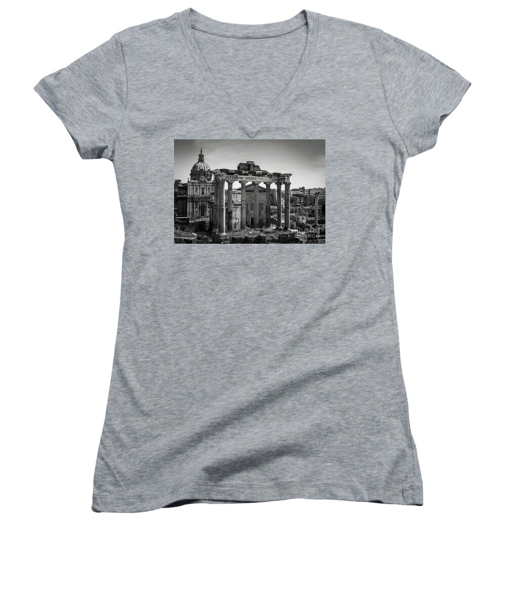 Foro Women's V-Neck featuring the photograph Foro Romano, Rome Italy by Perry Rodriguez