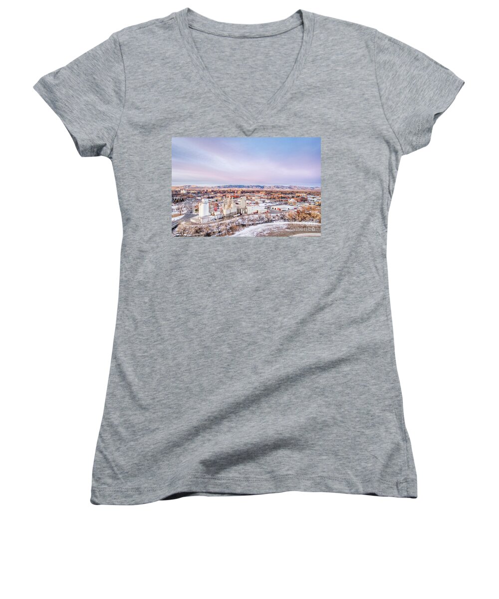 Colorado Women's V-Neck featuring the photograph Fort Collins aeiral cityscape by Marek Uliasz