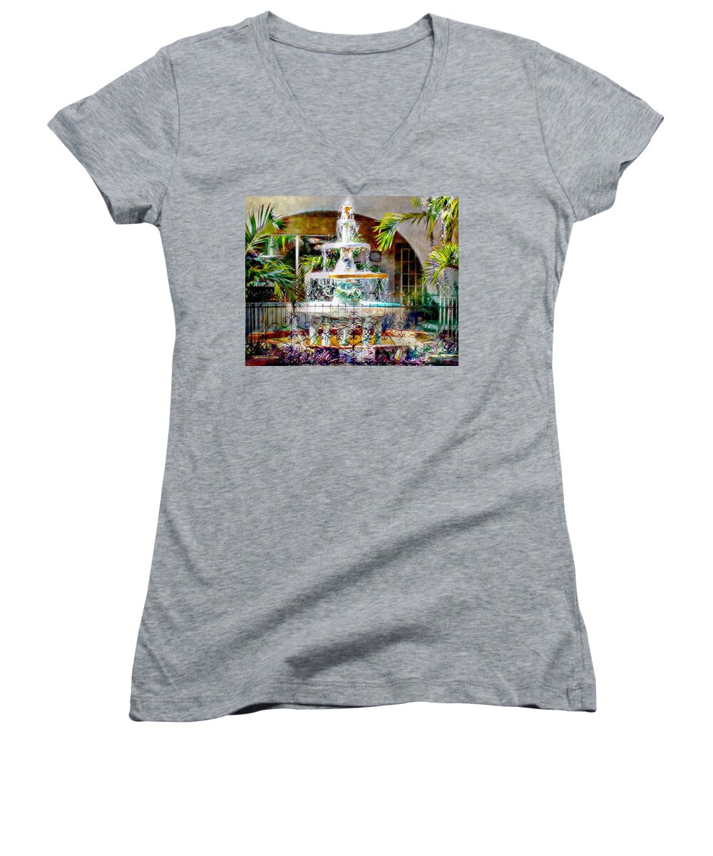 Fountain Women's V-Neck featuring the painting Fountain of Water by Barbara Chichester