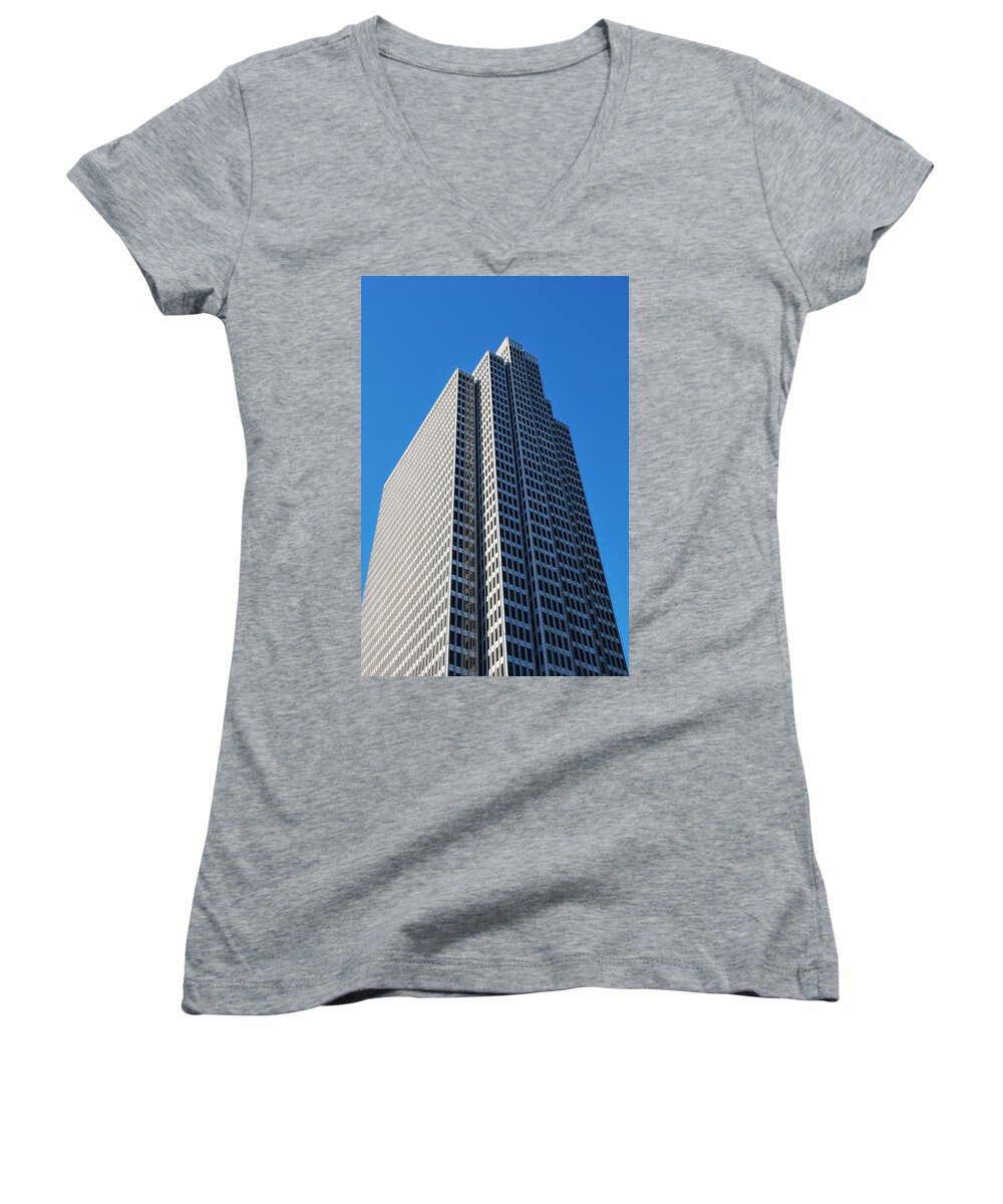 City Women's V-Neck featuring the photograph Four Embarcadero Center Office Building - San Francisco - Vertical View by Matt Quest