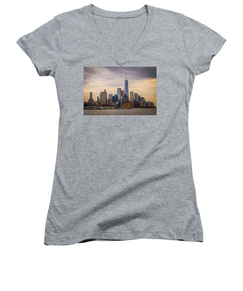 Hudson River Women's V-Neck featuring the photograph Freedom Tower - Lower Manhattan 2 by Frank Mari